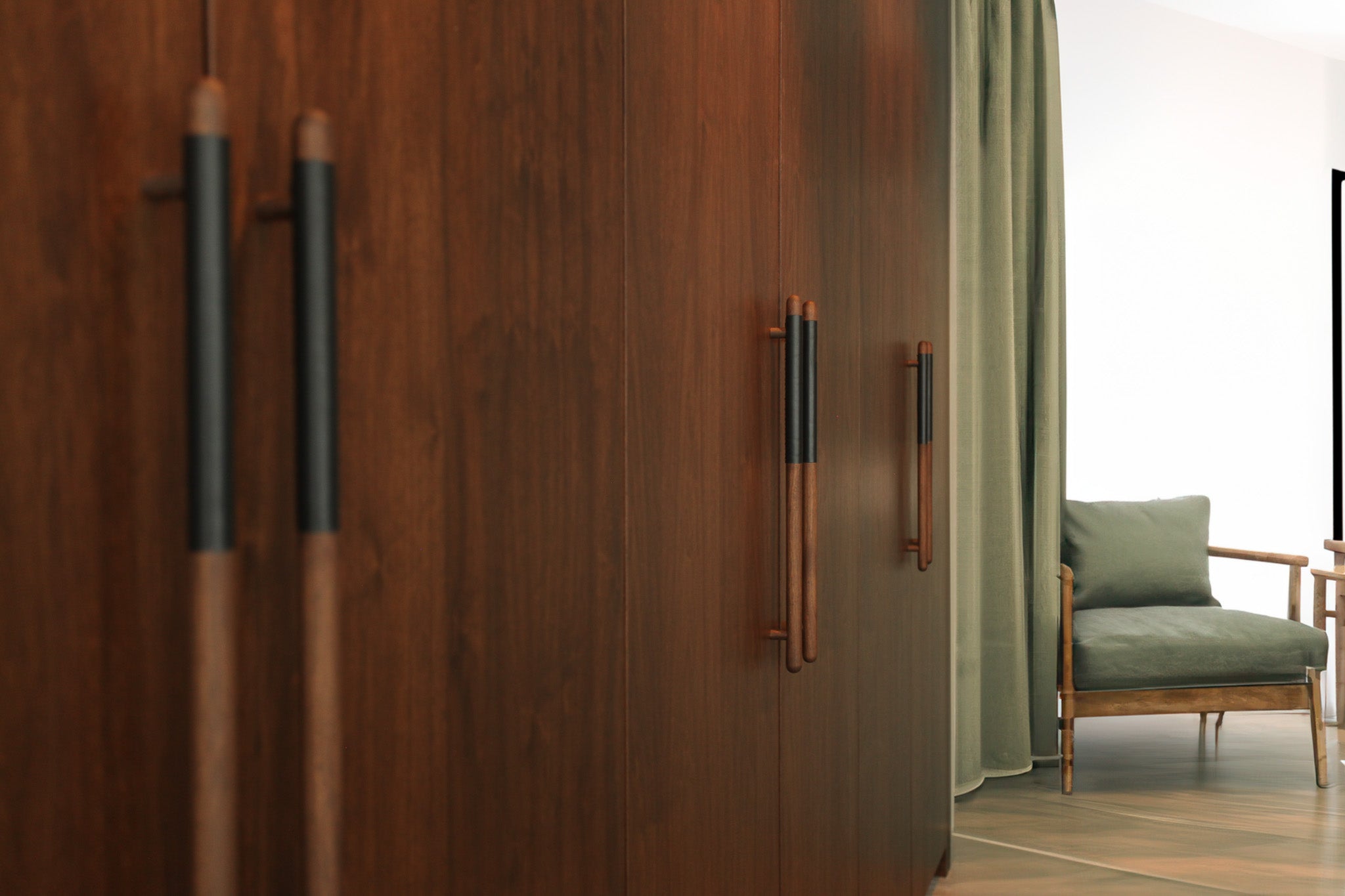BP01 Leather and wood Cabinet and door Pull hardware