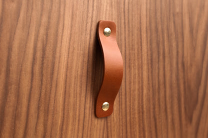 Hand crafted leather strap pull with brass fittings